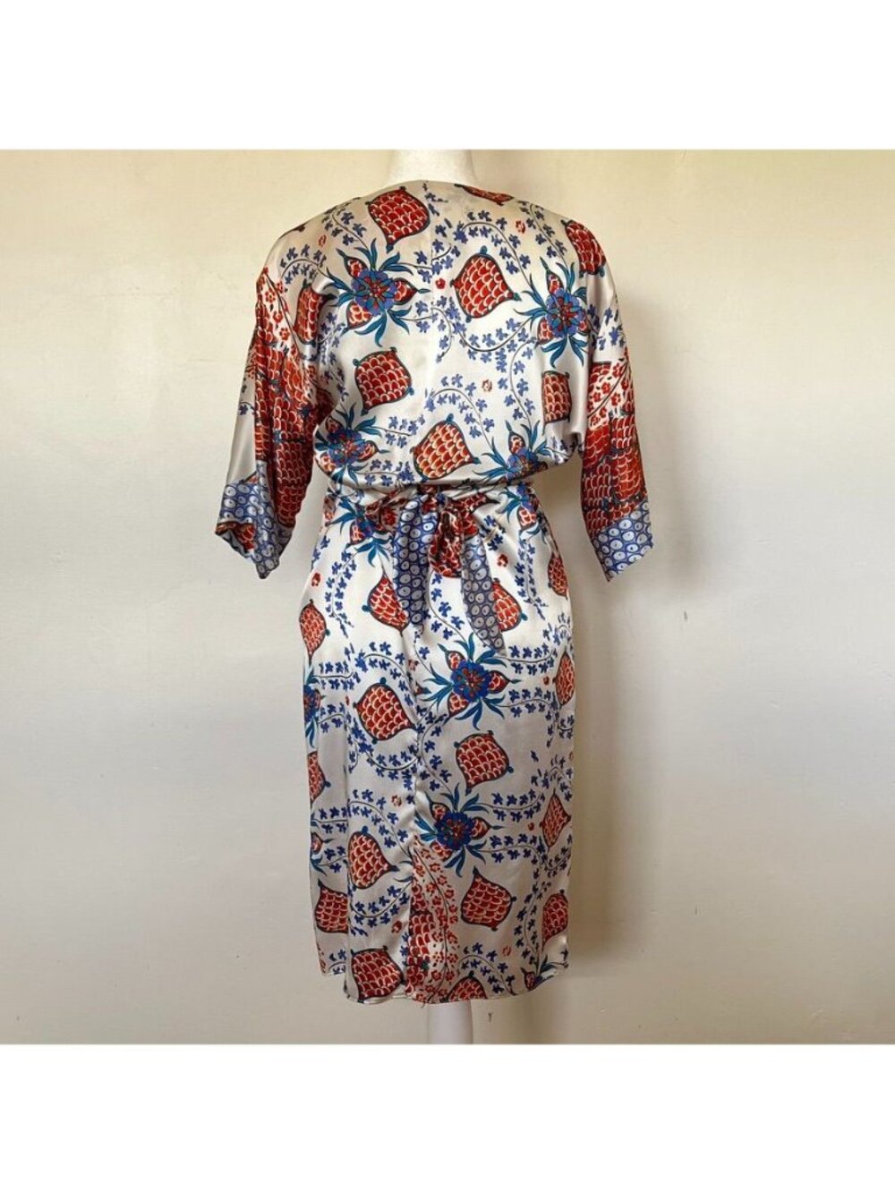 Y2K Silk Kimono Dress Womens Small Twee Indie Boho Artsy Whimsy Tie Waist - Picture 6 of 13